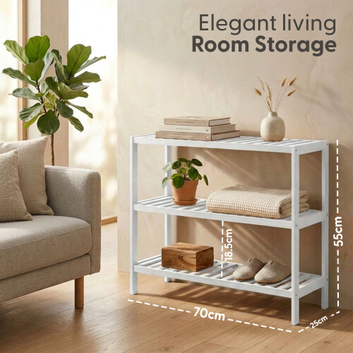 KEPLIN White 3 Tier Natural Bamboo Shoe Rack Easy Assembly 1