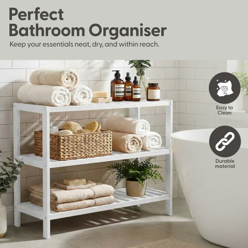 KEPLIN White 3 Tier Natural Bamboo Shoe Rack Easy Assembly 2