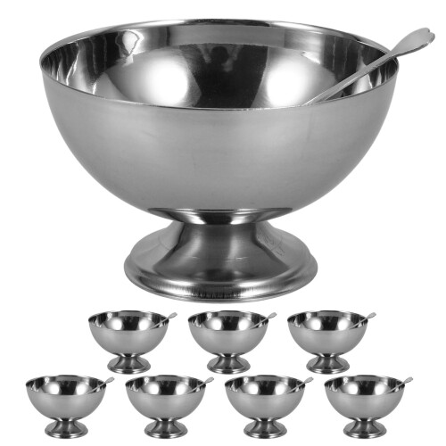 8Pcs Stainless Steel Pudding Bowls Silver Footed Dessert Serving Cups