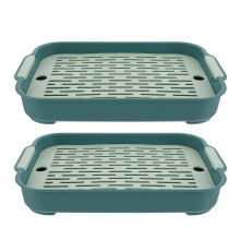 2Pcs Green PP Rabbit Litter Box with Antisplash Edge for Small Pets