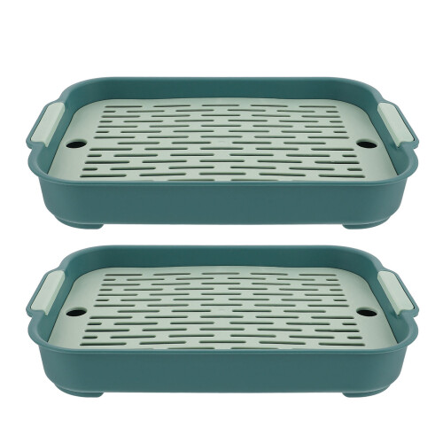 2Pcs Green PP Rabbit Litter Box with Antisplash Edge for Small Pets
