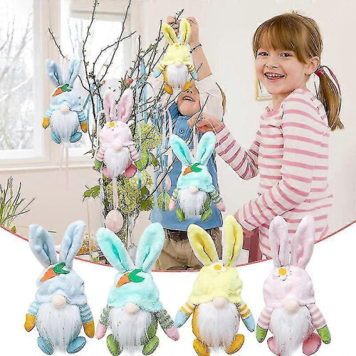 (Yellow) Easter Rabbit Gnome Plush Doll Home Decor Easter Ornaments