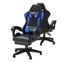 (Blue)Massage Gaming Chair Recliner with Footrest