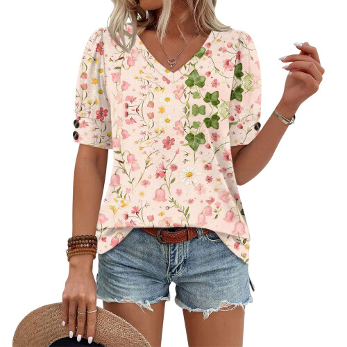 Women's  Short Sleeve Button-Down V-Neck Shirts rSets -Multi XL 1