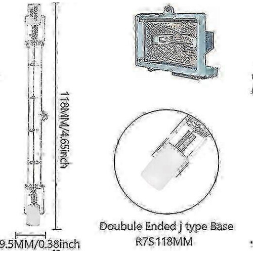Compatible with outdoor floodlight halogen bulbs 500W R7s - 5 pack 118mm linear 1