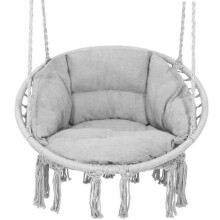 SPRINGOS Hammock Chair Hanging Chair Cotton Swing Seat Almofada Incluída para Jardim, Pátio, Lazer - cinza cinza