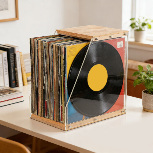 Wooden Record Storage Box With Acrylic Panel For Home 2