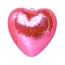 Ornement réfléchissant en verre en forme de cœur Disco,-Rose