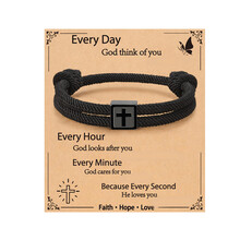 Bracelet chaîne en corde élégante avec pendentif croix,-C
