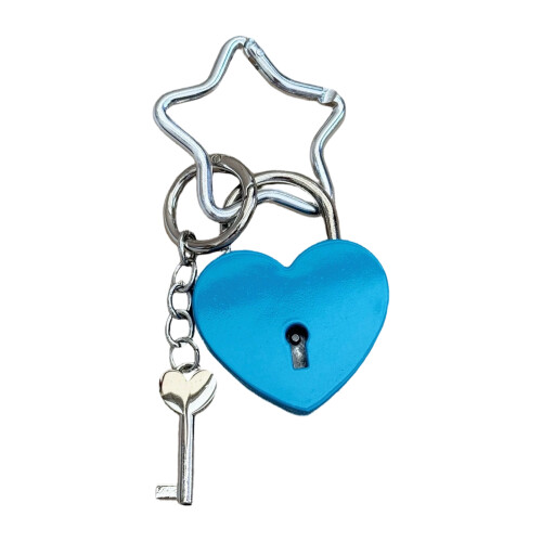 Eye Catching Oversized Heart Lock Keychain With Delicate-Blue