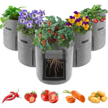 5 Pack 10 Gallon Vegetable Growing Bags with Window Flap and Handles, Breathable Felt Nonwoven(Grey)