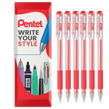 Pentel K116 Hybrid Gel Rollerball Pen 0.6mm Pack of 6 Red