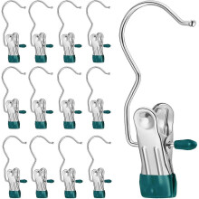 Set of 12 sturdy stainless steel clothespins for clothes, socks, pants, handbags, towels, hats; portable hangers for travel and storage