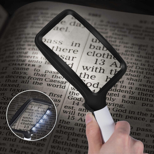 Rectangular reading magnifier with 5 LED lights, 2 intensity modes and 3x magnification for the elderly or those with poor eyesight, ideal for reading 2