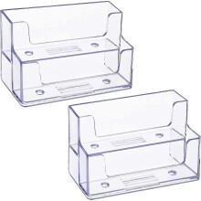 2 Pack Clear Business Card Holder 2 Tier Plastic Business Card Holder Organize Business Card Holder Display for Home Office