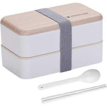 Electric Heated Lunch Box, Insulated Bento Box Double Layer Heated Lunch Box with a Pair of Chopsticks and a Spoon (White)