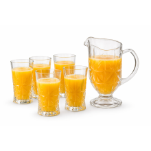 Water Juice Jug Pitcher Glass 1.2L & 6 Drinking Glasses Tumbler Cocktail Kitchen