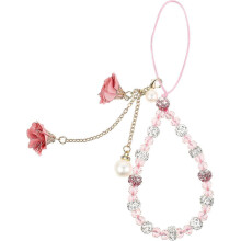 Cell Phone Straps Creative Crystal Flower Pendant Charm Non- slip Phone Lanyard Cute Pocket Keychain Strap pink