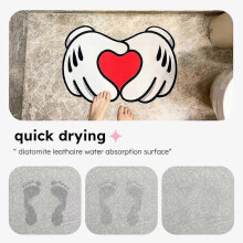 2pcs Cute Hand Love Anime Bath Rug 24x16 inch Diatomite Rug for Bedroom Kitchen Dorm Decor Cute Non Slip Washable Quick Drying Floor Rug, Unique Bathr