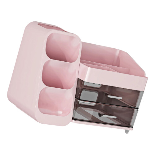 Spacious Plastic Cosmetic Organizer Sliding Drawers For-Pink