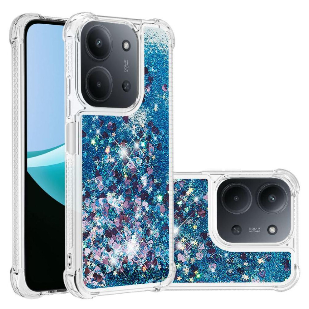 (Dark ) Phone Case For Redmi 15C Tpu Protective Liquid Clear Flowing Quicksand Shockproof Glitter Sparkle Cute Blue 764563366002