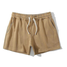 (4XL, Dark Khaki) Men's Cotton Solid Swim Trunks Drawstring Plus Size Sports Shorts With Pockets