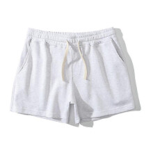 (4XL, Grey White) Men's Cotton Solid Swim Trunks Drawstring Plus Size Sports Shorts With Pockets