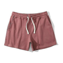 (L, Brick Red) Men's Cotton Solid Swim Trunks Drawstring Plus Size Sports Shorts With Pockets