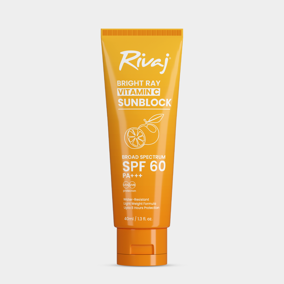 Rivaj SPF60 Vitamin C Sunblock | Anti-Aging, Non-greasy Sunscreen, lightweight Formula - 40ml