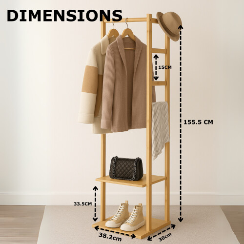 Narrow Bamboo Clothes Rail with 2 Shelves 1