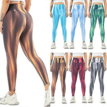 (L, Navy) Tie-dye Fitness Yoga Trousers Gym Tummy Control Sports Leggings
