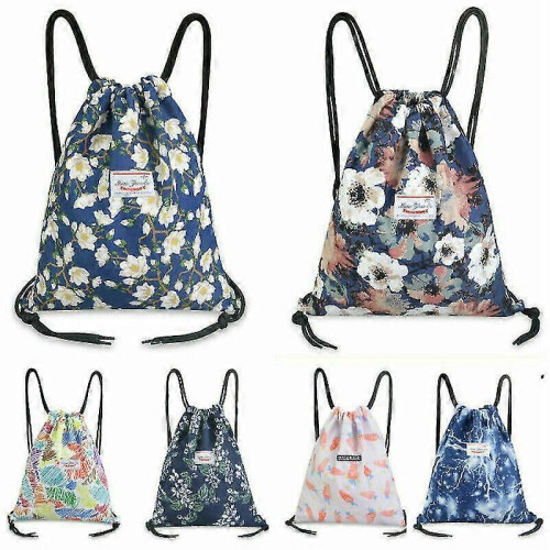 (4) Women Floral Drawstring Backpack Storage Bag Leaf Large Capacity Yoga Swim 2