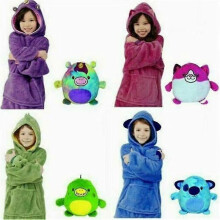 (Green) Kids Pets Hoodle Blanket Sweatshirt Soft Warm Oversized Plush Winter Hoodies