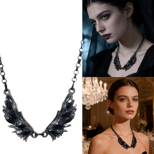 Collier aile d'ange noir moderne, accessoire de bijoux tendance 1