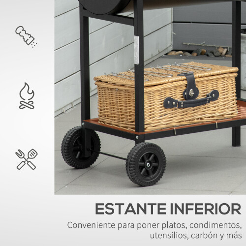 Outsunny Barbacoa de Carbón Negro 90 x 45 x 96 cm 2