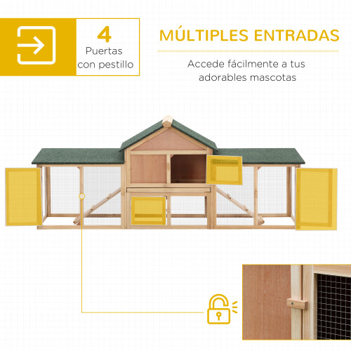 PawHut Conejera de Madera Marrón 210 x 45.5 x 84.5 cm 1
