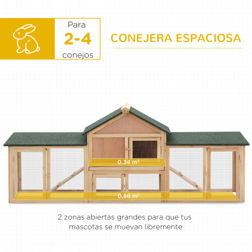 PawHut Conejera de Madera Marrón 210 x 45.5 x 84.5 cm 2