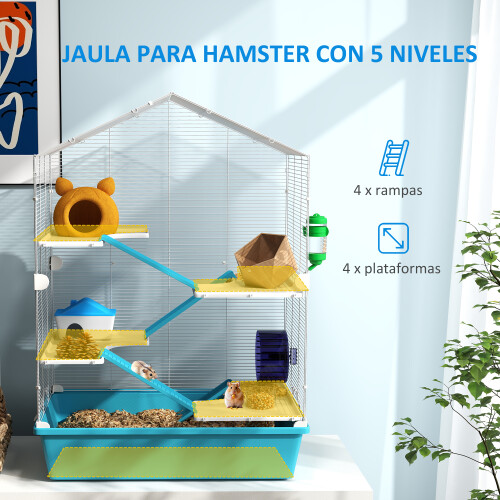 PawHut Jaula para Hámster Azul 58 x 36 x 81 cm 1