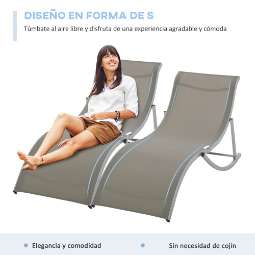 Outsunny Conjunto de Tumbona Gris 165 x 61 x 63 cm 2