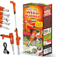Electric Weed Burner 2000W Dual Heat Setting 2 Nozzles Detachable Handle Folding Wheels Non Slip Handle UK Standard Plug