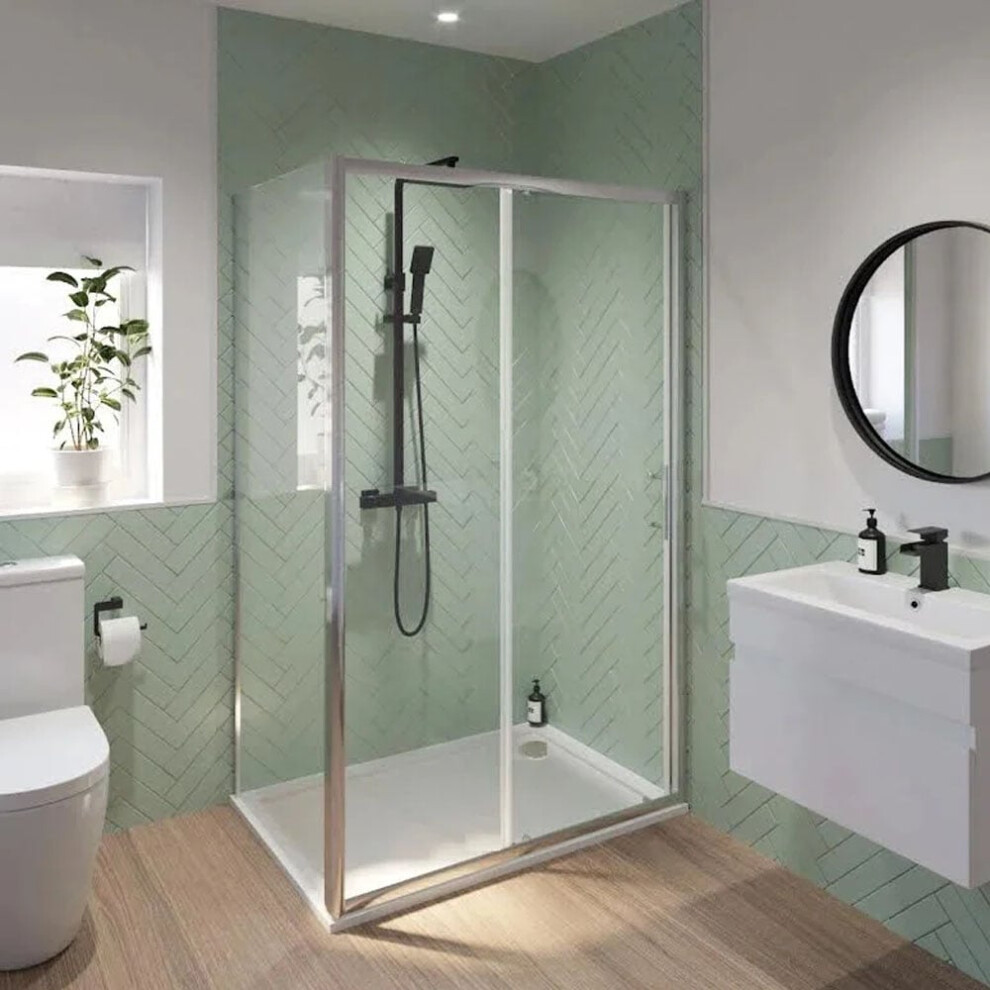 1200X700mm Sliding Shower Door Side Panel Framed Enclosure 6Mm Glass Tray Waste 5056093631589