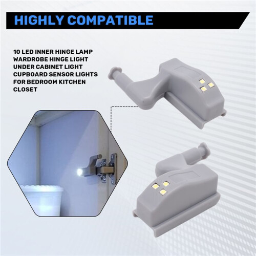 10 LED Inner Hinge Lamp Wardrobe Hinge Light Under Cabinet Light Cupboard Sensor Lights for Bedroom Kitchen Closet 2