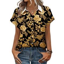 Women's V-neck short-sleeved shirt, casual positional-Yellow M