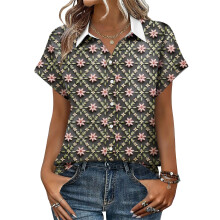 Women's V-neck short-sleeved shirt, casual positional-Black XL