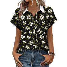 Women's V-neck short-sleeved shirt, casual positional-Gray XL