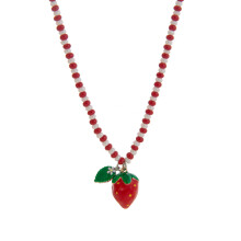 Elegant Beaded Fruit Pendant Necklace-Strawberry necklace