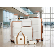 (Cream) 6-Piece ABS Hard Shell Suitcase Travel Luggage Set