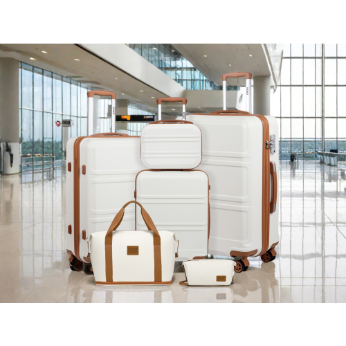 (Cream) 6-Piece ABS Hard Shell Suitcase Travel Luggage Set