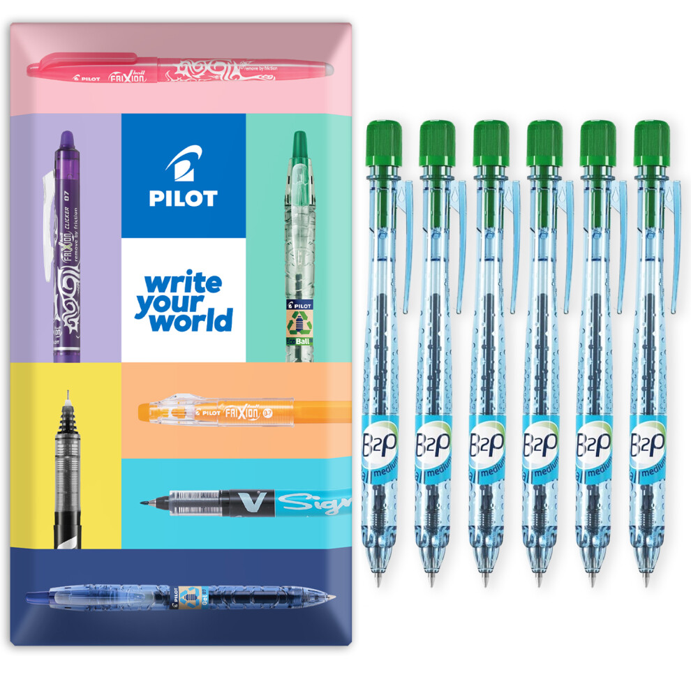 Pilot B2p Retractable Ballpoint Pen 1.0Mm Pack Of 6 Green
