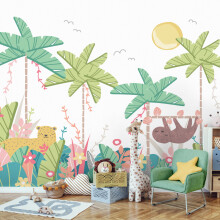 (Large (3.5m X 2.8m)) Jungle Animals - Pale Green